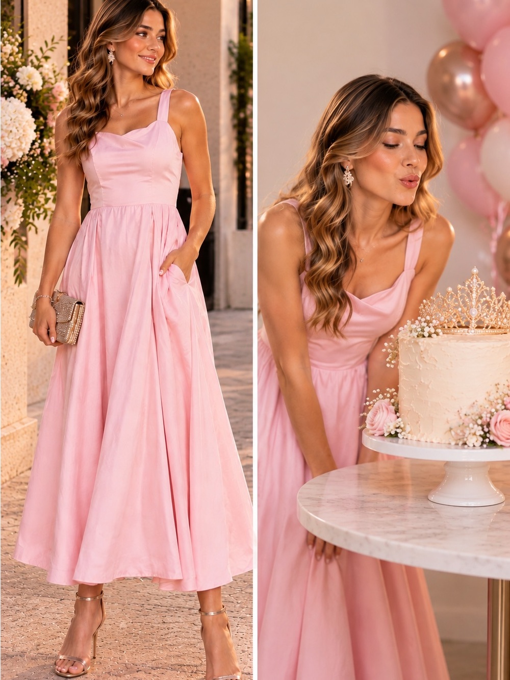 Caroline Constas Pink Taffeta Waist Detail Maxi Gown Size M NWT